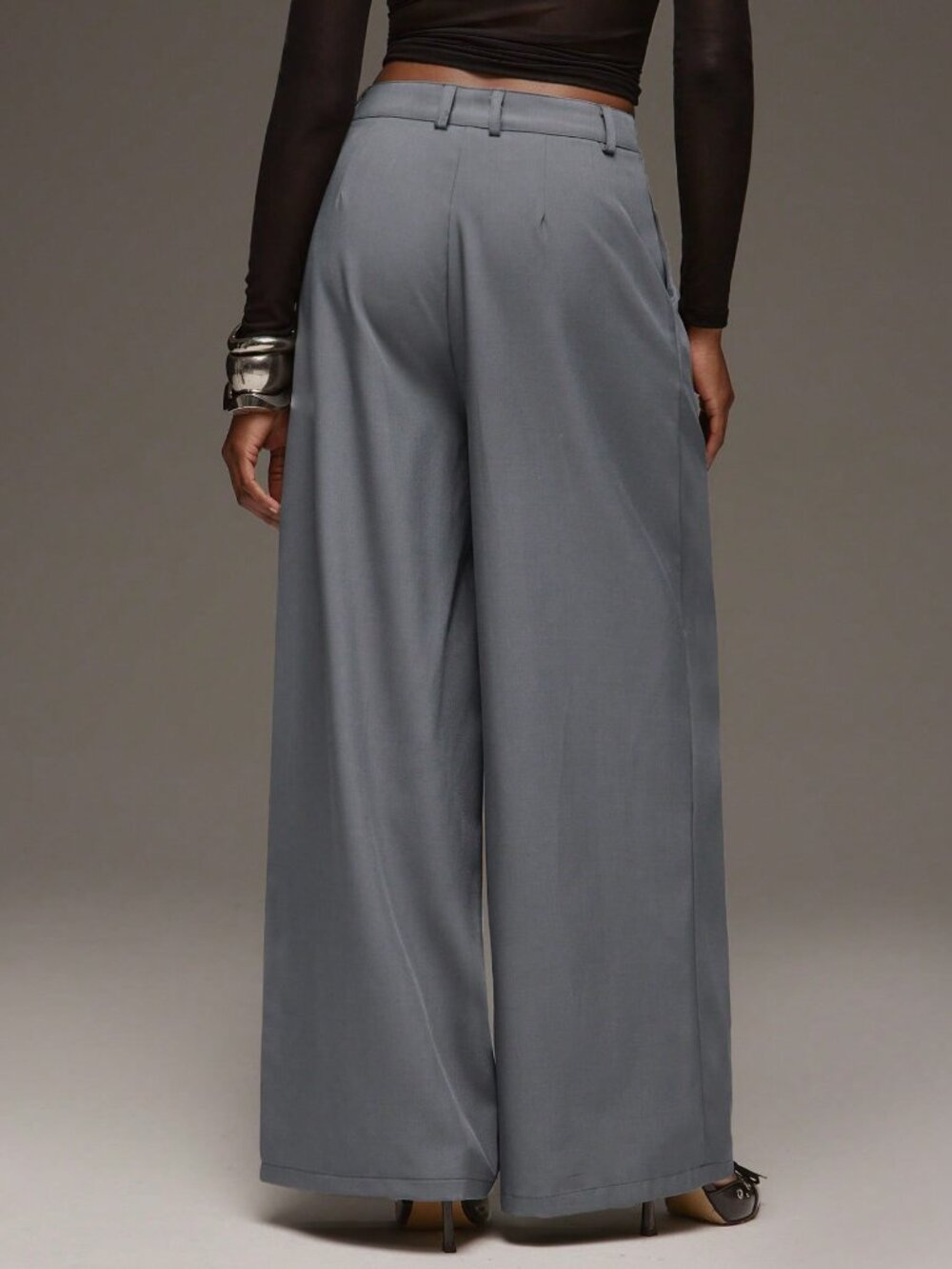 Grey Casual Women's Loose Long Wide Leg Pants - Picture 2 of 6
